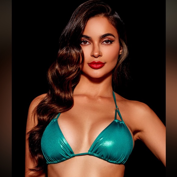 ♡BNWT GLAM HB™ ☆Ziva☆ Metallic Teal Shimmer Triangle Bikini Top♡ Size Medium♡ - Picture 4 of 7